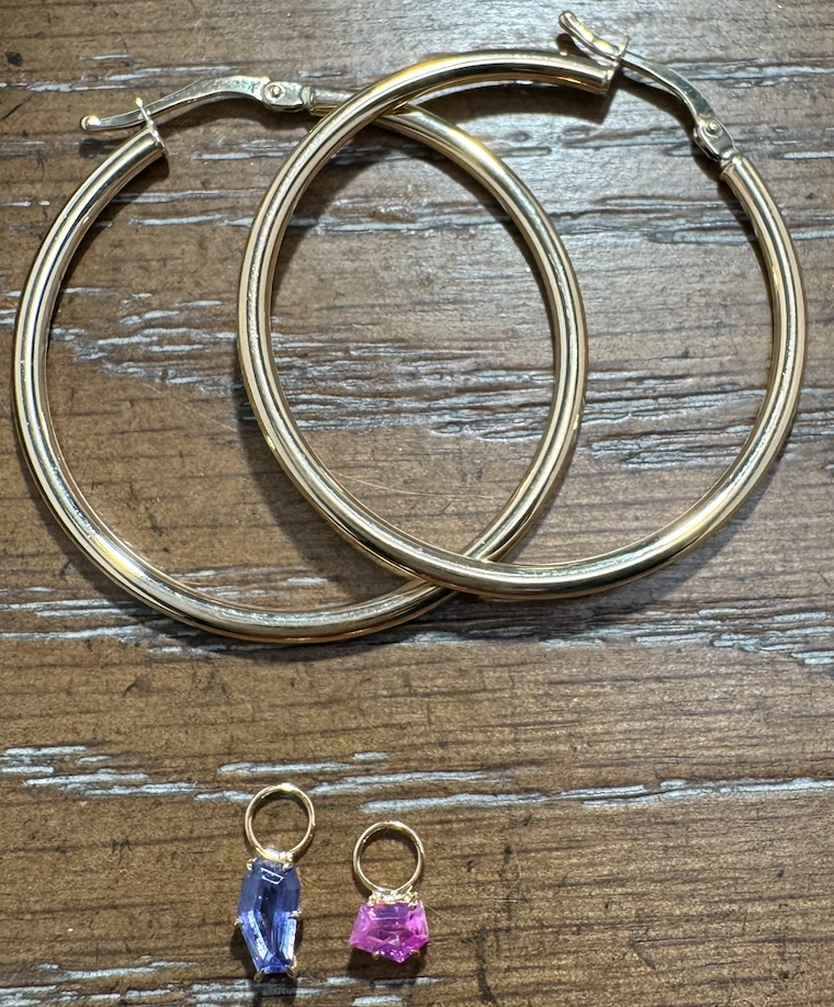 14K Sapphire Charm Hoop Earrings